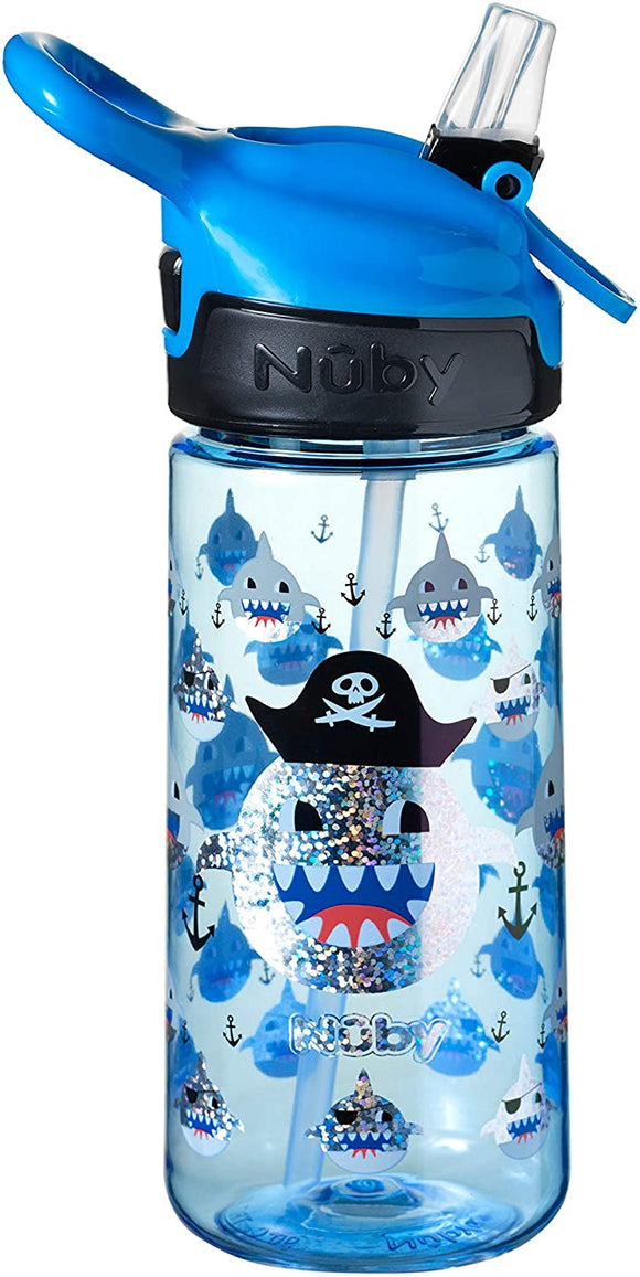 Nuby Kids Water Bottle, Bpa Free, Shark Design, Shatter-Proof Tritan Cup